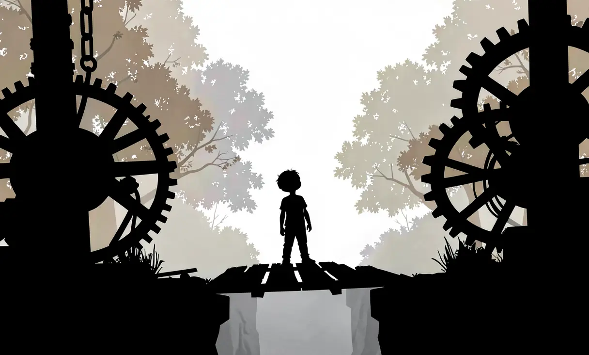 Hand-drawn 2D silhouette art
